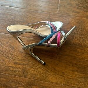 Metallic silver colorful heels